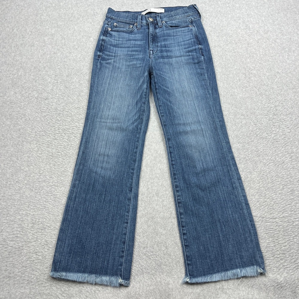 AYR The Pop Jeans Womens 25S Blue Wide Leg Raw Hem Fringe Hi-Rise‎ Stretch Denim
